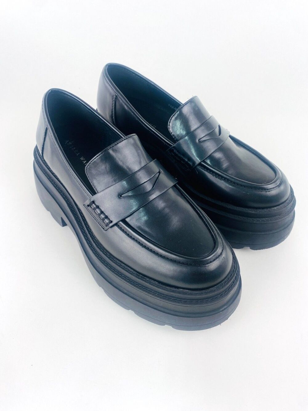 Azalea Wang Classic Flatform Loafer Pax-Black Platform Chunky Shoe Women Size 7